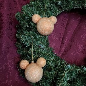 Beaded Mickey Mouse ears icon Ornaments Set of 2 Gold Disney Store 90's